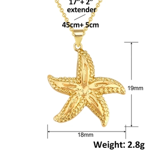 Spécifications de taille pour collier pendentif étoile de mer dorée avec chaîne de 45cm