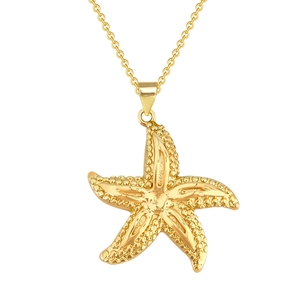 Elegante gouden zeester hanger ketting met getextureerd oppervlak op een fijne ketting