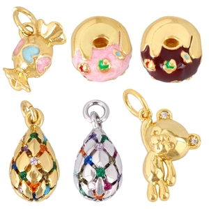 6-piece cute cartoon jewelry pendant set featuring colorful candy donut and bear designs