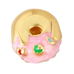Pink glitter donut charm bead with gold drip coating for DIY necklaces and bracelets