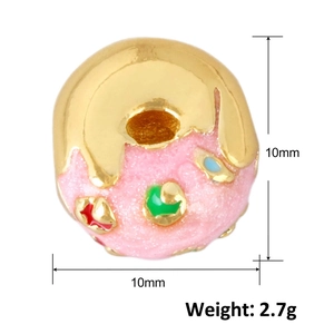 Detailed macro view of 10mm pink donut pendant with colorful sprinkles and 2.7g weight