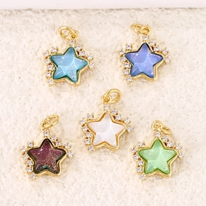 Gold Plated Copper Star Pendant Zirconia Colorful Resin Glitter Star Charms For DIY Necklace Bracelet Making Jewelry