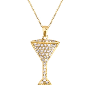 Elegante goldene Cocktailglas-Halskette mit funkelnden Pavé-Kristallen besetzt