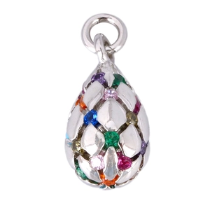 Silver teardrop pendant with colorful gemstones and layered leaf design for DIY necklaces