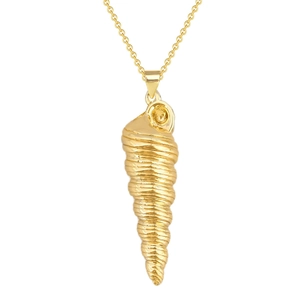 Goldene Halskette mit spiralförmigem Muschel-Anhänger und eleganter Metallstruktur