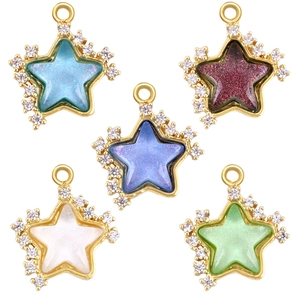 Golden star pendants with colorful glitter resin and white zircon stones in five vibrant colors