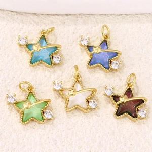 5-pack shiny rhinestone star and planet charms with glitter enamel for jewelry making