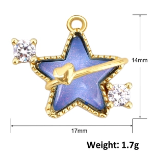 Golden star pendant with blue starry finish and small heart detail for DIY jewelry