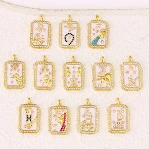 Vergoldete Sternzeichen Anhänger mit Kristallen und rosa Perlmutt für DIY-Schmuck