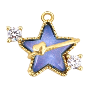 Star and heart jewelry pendant with purple nebula resin and cubic zirconia accents