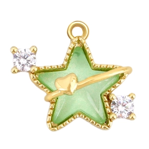 Exquisite light green star pendant with gold heart and zircon accents for jewelry making