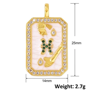 18K vergoldeter Sternzeichen-Anhänger mit Zirkonia-Rahmen und Emaille, 25mm x 14mm