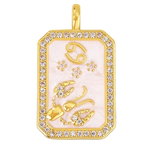 Goldener Krebs-Sternzeichen-Anhänger mit rosa Emaille und funkelnden mikro-eingelegten Kristallen