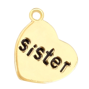 Επιχρυσωμένο μενταγιόν καρδιά με χάραξη sister για δημιουργία κοσμημάτων DIY