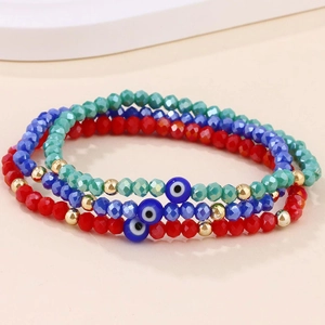 Ensemble de 3 bracelets œil protecteur perlés avec cristaux rouges bleus et verts