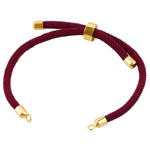 Cuerda de mano tejida burdeos ajustable con componentes bañados en oro para pulsera DIY