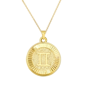 Golden Gemini zodiac coin pendant necklace with polished finish and delicate O-chain