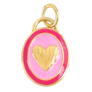 Pink enamel heart pendant charm in gold metal frame for DIY jewelry making