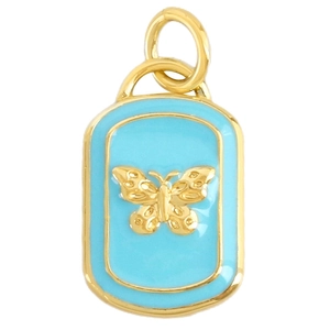 Sky blue enamel rectangle pendant with gold butterfly design for DIY jewelry necklaces