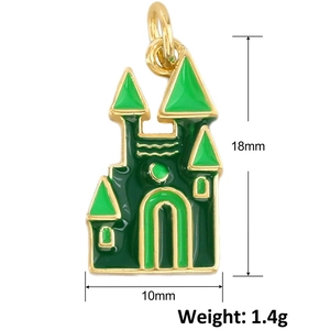 Vergoldeter grüner Emaille Schloss Anhänger mit Abmessungen 18mm mal 10mm