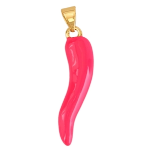 Pink enamel chili pepper charm with gold plated bail for DIY necklace and bracelet