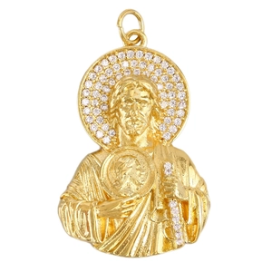 Pendentif croix San Judas Tadeo plaqué or avec micro-incrustations de zircon pour bijoux