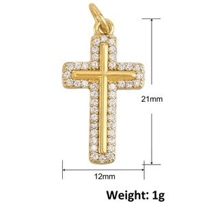 Pendentif croix plaqué or avec micro-pavage en zircons, mesure 21mm par 12mm