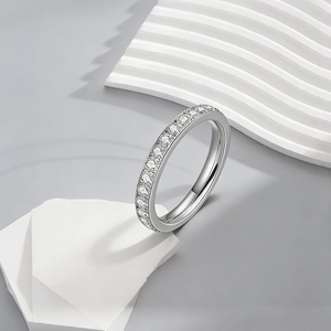 Minimalist full circle diamond titanium steel ring in silver with polished finish for women