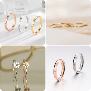 Anello Minimalista in Acciaio al Titanio con Numeri Romani Incisi Margherita Zirconia Geometrico Spazzolato Oro Oro Rosa Argento Donna