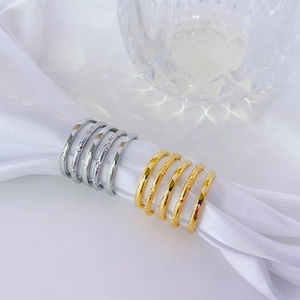 Ensemble de bagues ajourées style bambou en acier inoxydable doré 18k et argent