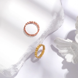 Fashionable 18k gold and rose gold hollow coin dollar sign titanium steel rings set