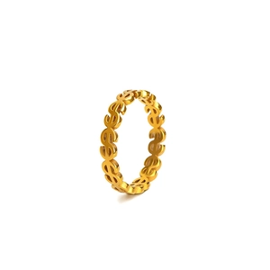 18k gold plated stainless steel hollow ring featuring repeated dollar sign patterns