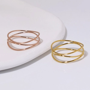 Anillo Geométrico de Acero de Titanio con Bobinado de Línea Minimalista para Mujer Joyería de Moda Chapada en Oro Plata Oro Rosa