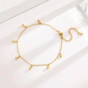 Minimalistisch Edelstahl Gold Überzogen Perle Quaste Fußkettchen Für Damen Mädchen Sommer Strand Verstellbar Schmuck