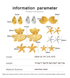 Détails de diverses boucles d'oreilles en acier inoxydable en forme d'étoile de mer et de coquillage