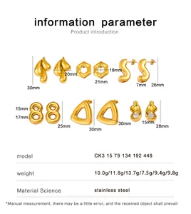 Guida alle taglie per orecchini geometrici in acciaio inossidabile con pesi e dimensioni
