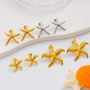 Boucles d'oreilles étoile de mer en acier inoxydable or et argent avec coquillages