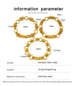 Tableau des tailles détaillé pour bracelets en acier inoxydable plaqué or 18 carats