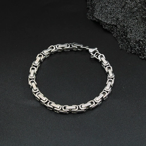 Byzantine chain necklace and bracelet set for men in silver-tone stainless steel