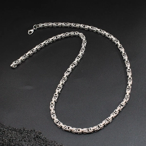 Polished silver Byzantine chain necklace for men in stainless steel with lobster clasp
