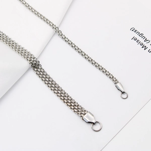 Multi-strand silver stainless steel mesh chain necklace with teardrop end caps