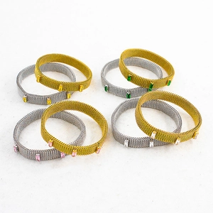 Minimalist Stainless Steel Stretch Mesh Bangle For Women Gold Silver Plated Rhinestone Elastic Spring Bracelet Fashion Jewelry Gift