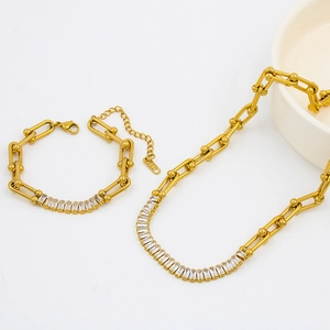Fashion Stainless Steel U-Link Horseshoe Chain Necklace With Zirconia Gold Silver Plated Jewelry For Women Elegant Gift
