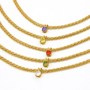 Simple Luxury Copper 18K Gold Plated Round Zircon Pendant Necklace And Bracelet For Women Jewelry Braided Snake Chain Accessory