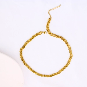 Collar de cadena de cuerda tejida vintage en acero inoxidable bañado en oro de 18 quilates