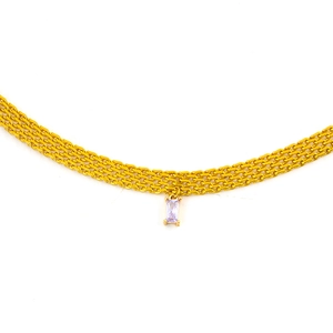 Collier maille triple épaisseur plaqué or 18 carats avec pendentif zircon carré violet