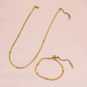 18K gold plated titanium necklace and bracelet set with rectangular cubic zirconia