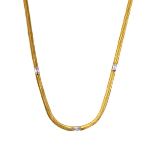 Gold plated stainless steel snake chain necklace with three rectangular crystals