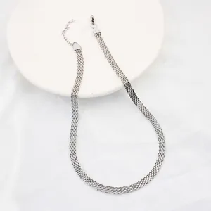 Minimalist multi-strand flat mesh chain bracelet in silver finish with lobster clasp
