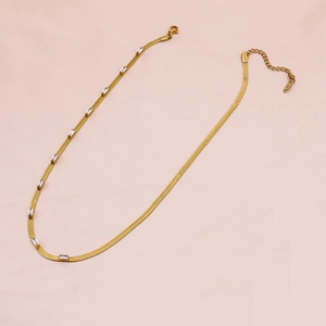 18K gold plated stainless steel snake chain necklace with rectangular zircon stones